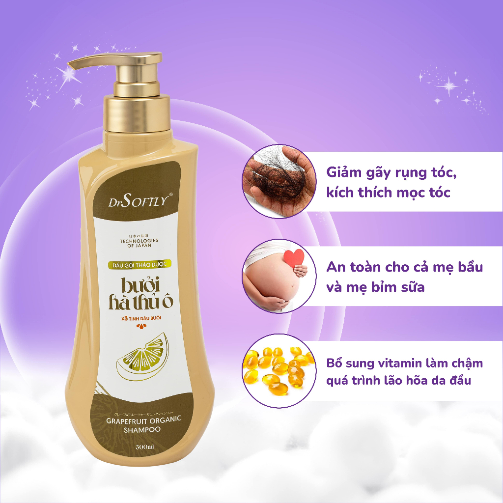 Dầu gội thảo dược Bưởi Hà thủ ô DrSoftly 500ml - Kích thích mọc tóc, nuôi dưỡng tóc đen mượt