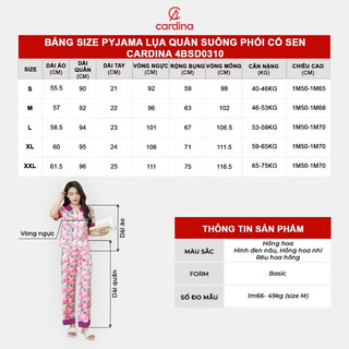 Đồ bộ nữ CARDINA chất liệu lụa satin mềm mại thiết kế cổ sen cách điệu màu sắc nhã nhặn trẻ trung 5PCD02