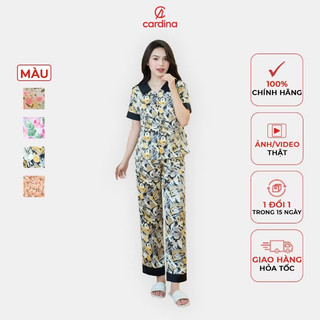 Đồ bộ nữ CARDINA chất liệu lụa satin mềm mại thiết kế cổ sen cách điệu màu sắc nhã nhặn trẻ trung 5PCD02