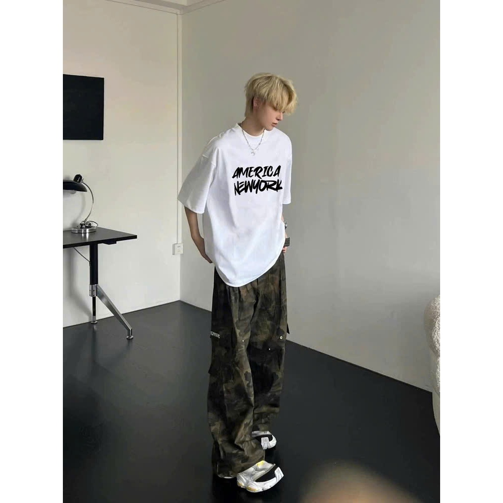 Áo thun Stee Cổ tròn AMERICA Localbrand ICVCVNI Unisex Menwear Cotton