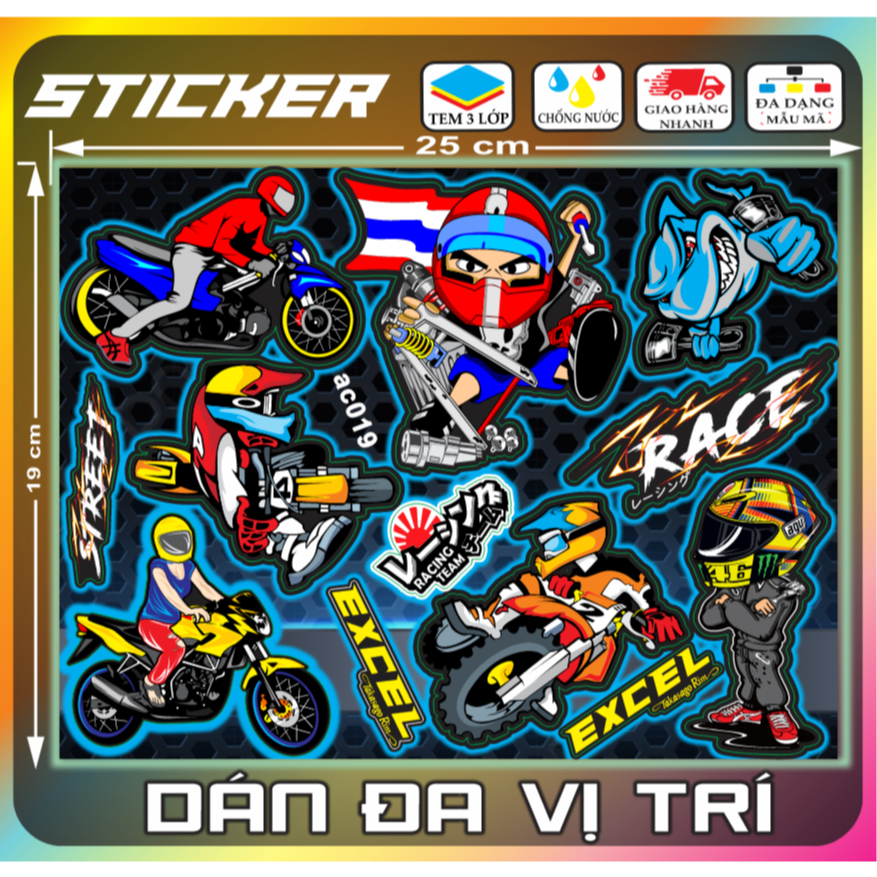 Tem dán sticker Decal dán xe,mũ bảo hiểm , bàn học ,hộp bút… mini dán ...