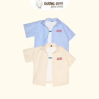 Áo sơ mi kẻ cotton bé trai thêu chữ PARTTIME INTROVERT size 12-38KG style Hàn Quốc  | Dương Oyy 011224195