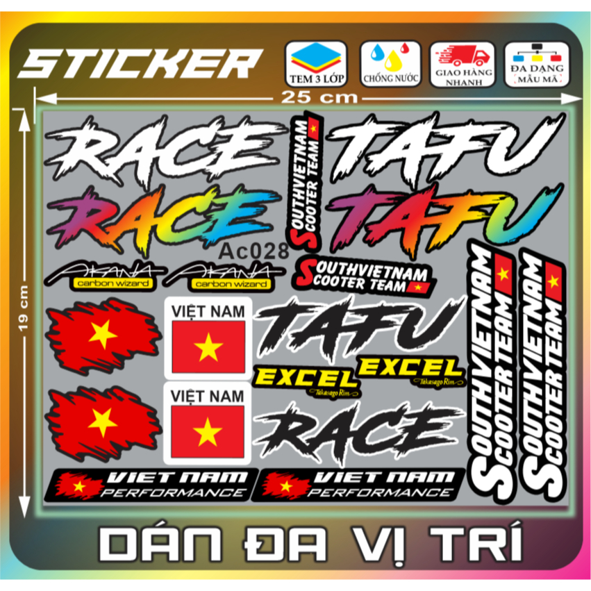 Tem Dán Decal, Sticker Decal Chữ, Lá Cờ dán xe,mũ bảo hiểm, Tủ Lạnh ...