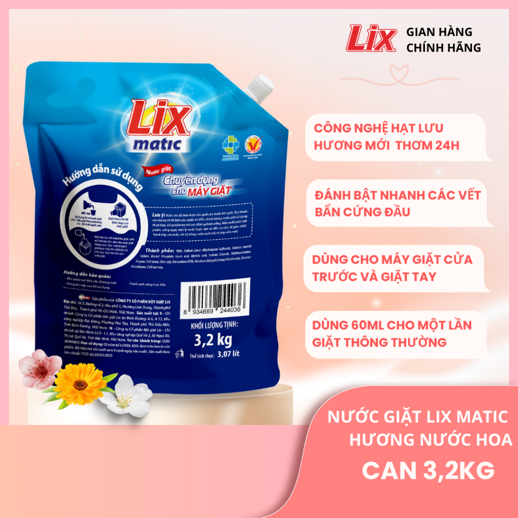 Ảnh Combo 2 túi nước giặt Lix Matic hương nước hoa 3,2kg/ túi, sạch thơm như mới tặng 1 nước lau bếp On1, 2C-NGM04+N6701 1
