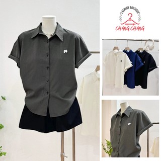 Set sơ mi nữ cộc tay chất vải đũi dính nơ nhỏ kèm quần short ChangStore - S210