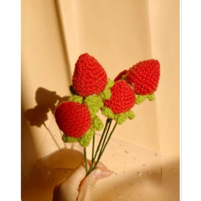 Cành Quả Dâu Tây Len , Cành Dâu Tây Len Handmade