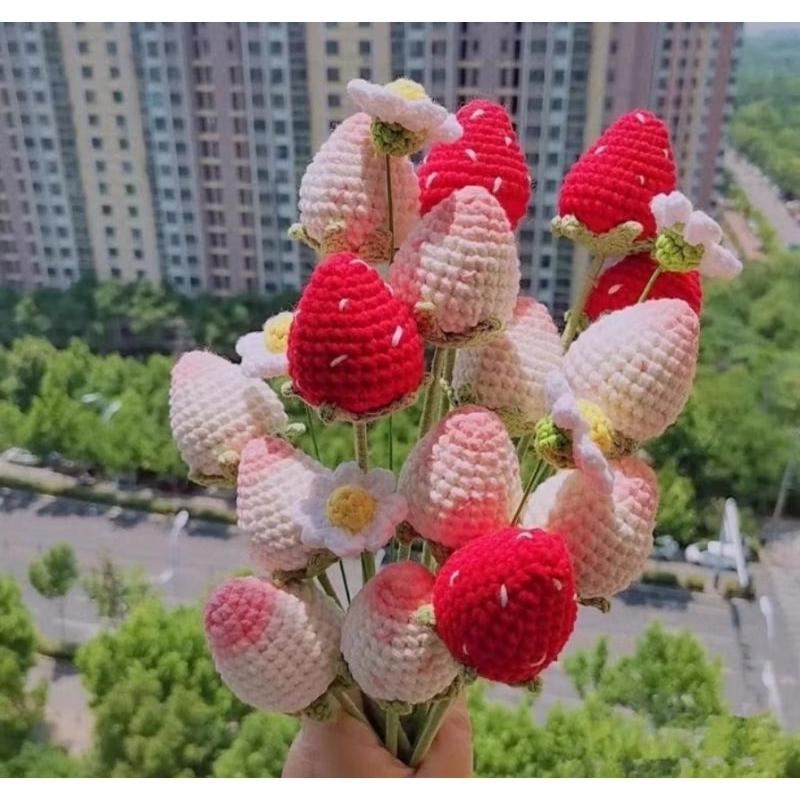 Cành Quả Dâu Tây Len , Cành Dâu Tây Len Handmade