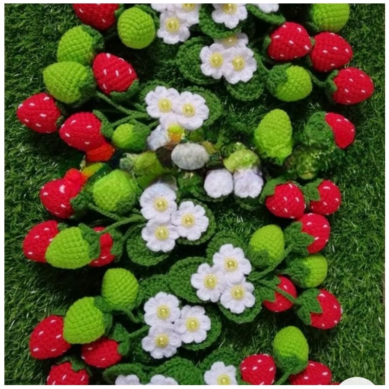 Cành Quả Dâu Tây Len , Cành Dâu Tây Len Handmade