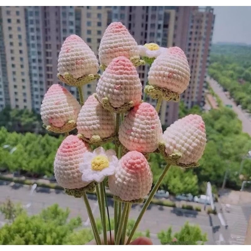 Cành Quả Dâu Tây Len , Cành Dâu Tây Len Handmade