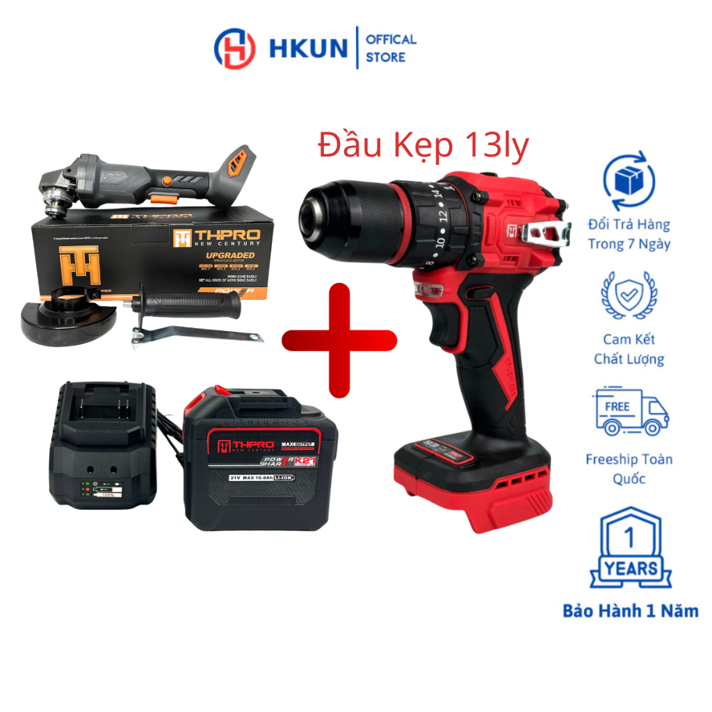 Combo Máy Cắt THPRO F1, Máy Khoan Pin 3 Chức Năng THPRO7713 13ly Động Cơ Không Chổi Than, Chân Pin Phổ Thông Kèm Pin Sạc