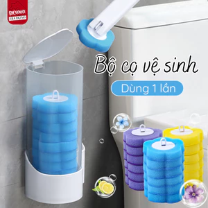 Bộ Cọ Vệ Sinh Kèm 6 Đầu Cọ Thay Thế Dùng 1 Lần Dán Tường, Chổi Chà Toilet Có Sẵn Xà Phòng Hương Thơm
