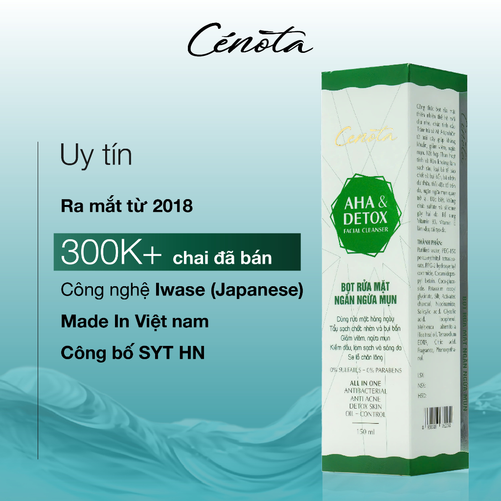 Ảnh Bọt Rửa Mặt Ngừa Mụn Unisex CENOTA AHA & DETOX 150ml, Sữa Rửa Mặt Kiềm Dầu 4