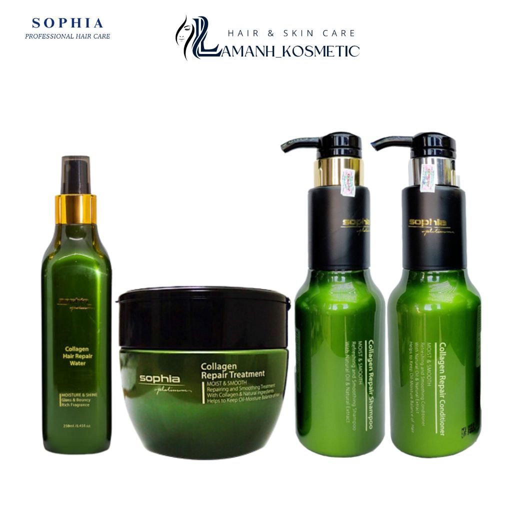 Cặp dầu gội xả SOPHIA Platinum Collagen Repair size 500ml hỗ trợ tóc mềm mượt giảm gãy rụng tóc