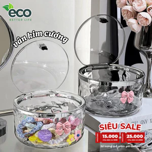 Hộp Đựng Đồ Trong Suốt Vân Kim Cương ECO Có Nắp Bấm, Hộp Đựng Kẹp Tóc Đựng Phụ Kiện Đa Năng