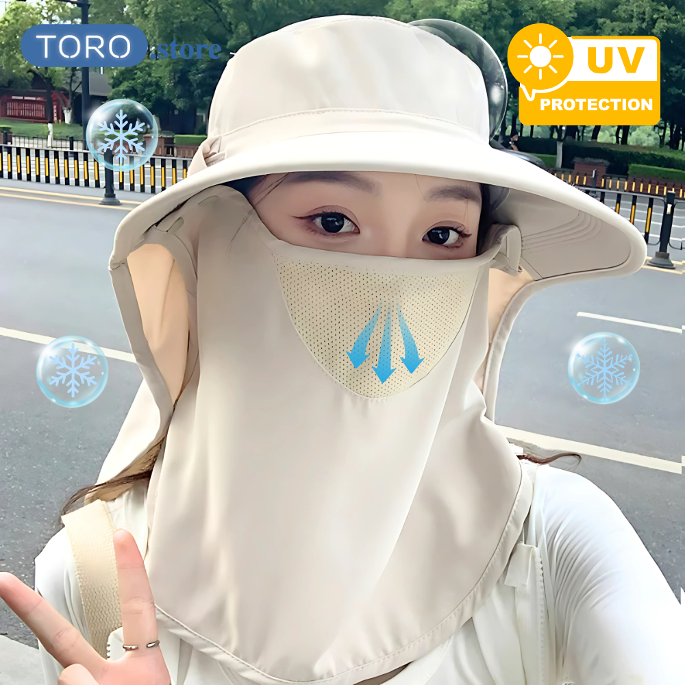 Mũ Chống Nắng Chống 99% Tia UV Kèm Khẩu Trang Che Cổ Có Thể Tháo Rời Thoáng Khí, Chống Bụi Hiệu Quả