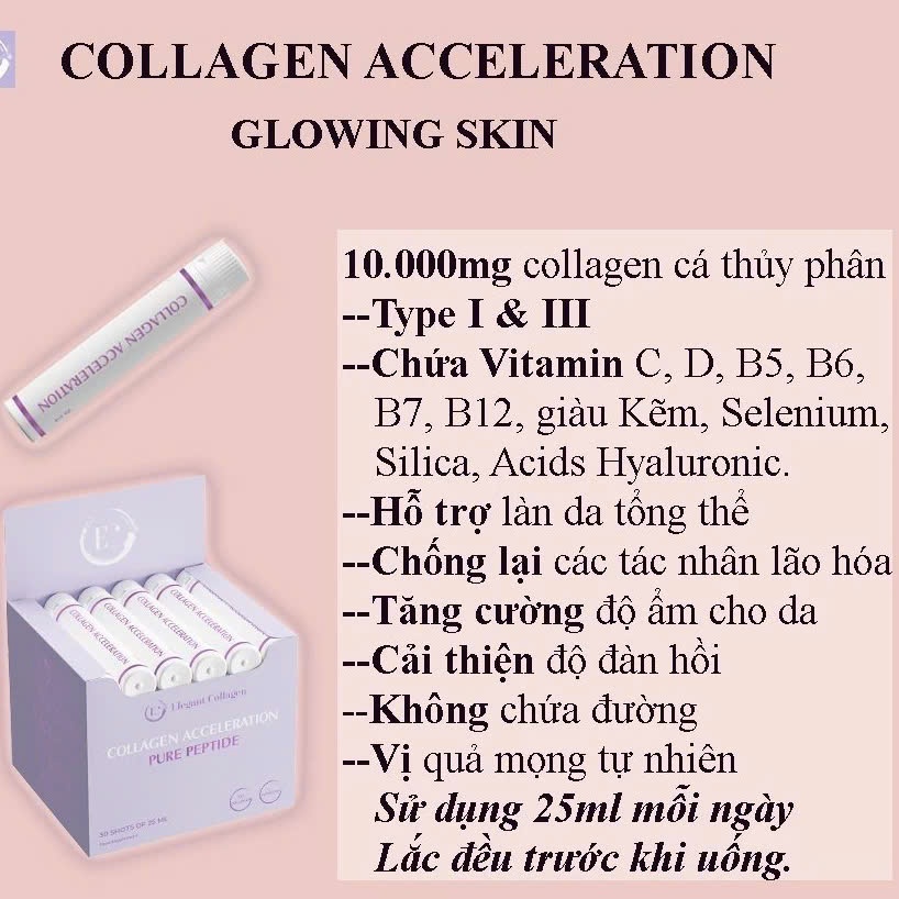 Hộp 30 Ống Nước Uống Elegant Collagen Acceleration Pure Peptide 10.000mg Collagen Cá Thụy Điển