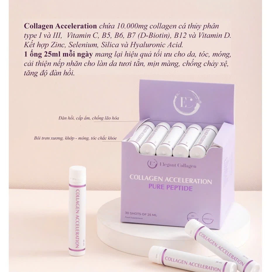 Hộp 30 Ống Nước Uống Elegant Collagen Acceleration Pure Peptide 10.000mg Collagen Cá Thụy Điển