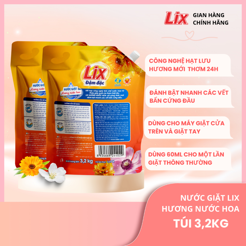 Ảnh Combo 2 nước giặt Lix hương nước hoa lưu hương trên từng sợi vải 3,2KG tặng nước lau bếp On1 hương chanh, 2C-NGH47+N6701 1