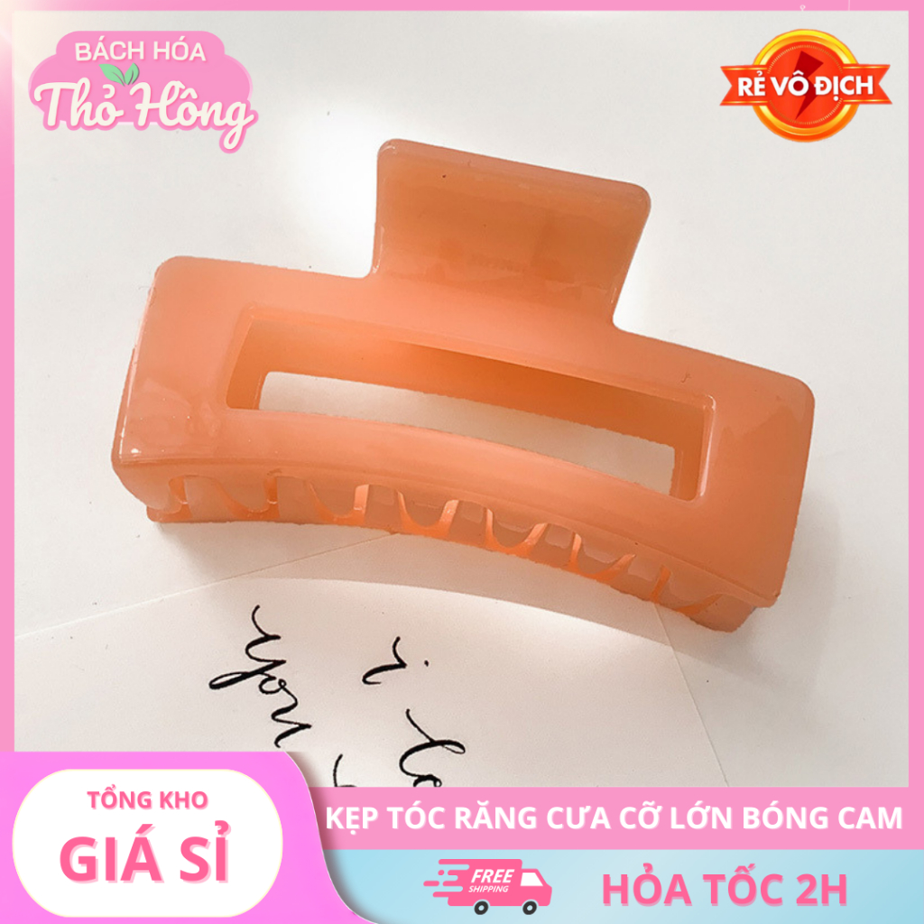 Kẹp tóc răng cưa cỡ lớn phong cách Hàn Quốc kiểu bóng mới cam