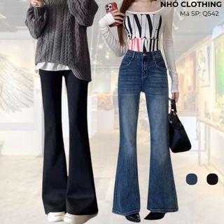 Quần Jean bigsize nữ ống loe cạp cao tôn dáng basic dễ phối đồ che khuyết điểm cho nàng chuppy 50 - 92 Kg - Q542+Q545