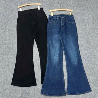 Quần Jean bigsize nữ ống loe cạp cao tôn dáng basic dễ phối đồ che khuyết điểm cho nàng chuppy 50 - 92 Kg - Q542+Q545