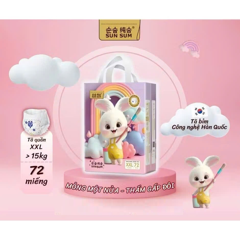 [Combo 2] Bỉm tã quần dán Sun sum - thương hiệu bỉm Hàn Quốc size S - 4XL chống hăm hiệu quả cho bé từ 4-20kg