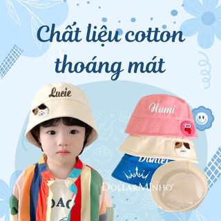 Mũ Bucket Thêu Tên Cho Bé 6 Tháng - 2 Tuổi, Che Nắng, Cotton Thoáng Mát, Họa Tiết Cute, Siêu Xinh