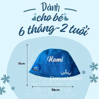 Mũ Bucket Thêu Tên Cho Bé 6 Tháng - 2 Tuổi, Che Nắng, Cotton Thoáng Mát, Họa Tiết Cute, Siêu Xinh