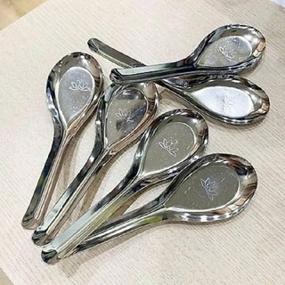 [COMBO 10] Muỗng Ăn Cơm Bền Bỉ Cán Dài,Thìa Inox Chất Liệu An Toàn- THÌA PHỞ HOA SEN INOX KHÔNG GỈ SÁNG BÓNG