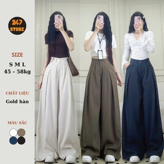 Quần tây công sở ống suông ly to 247Store chất GOLD ống rộng dài chùm phủ chân mặc đi học đi làm