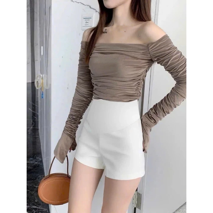 Quần Đùi Bầu LYSAVA Mặc Trong Váy Kín Đáo Chất Vải Umi Hàn Quốc - Quần Short Bầu Cạp Chéo Không Gò Bụng Cho Mẹ Bầu, QD6
