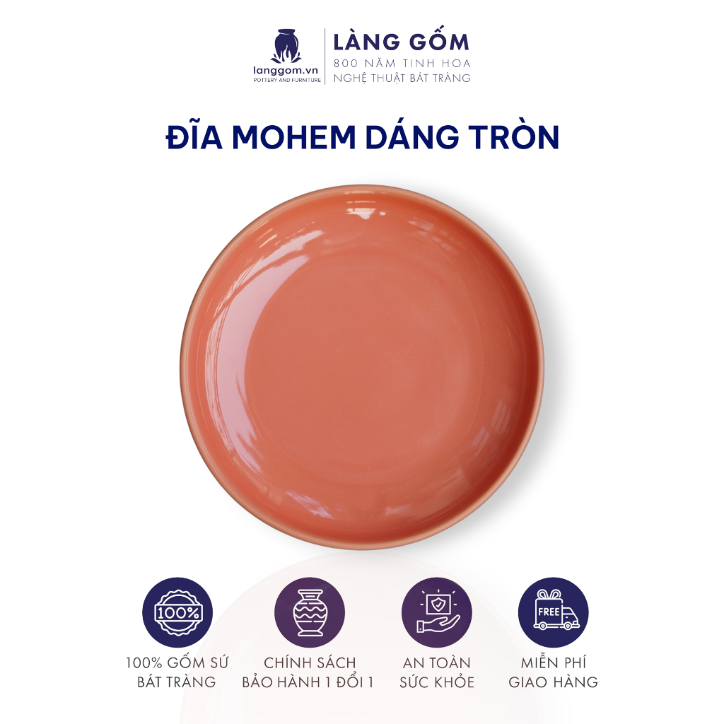 Đĩa Mohem dáng tròn men mát, nhiều màu pastel, phong cách Châu Âu, gốm ...