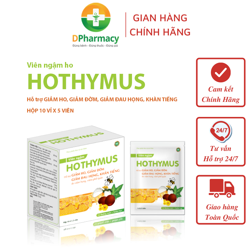 Viên ngậm Hothymus SanfoBee -  Hỗ trợ giảm ho, giảm đờm, giảm đau họng, do viêm họng, viêm phế quản