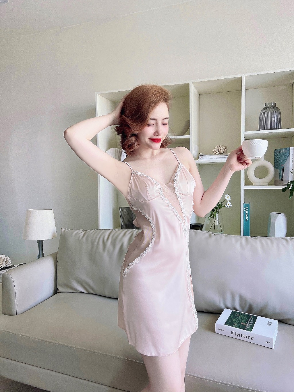 Ảnh Váy Ngủ Nữ SOJUN Vải Latin Ren Có Mút Kèm Quần Size Dưới 55kg 3