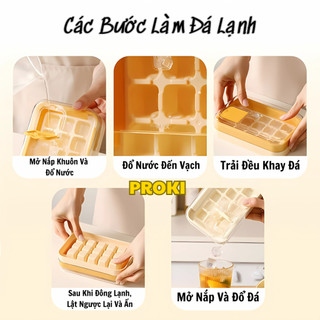 Khuôn Làm Đá Viên Proki Silicone Cao Cấp, Khay Đá Có Nắp, Hộp Đá Tủ Lạnh, An Toàn Tiện Dụng