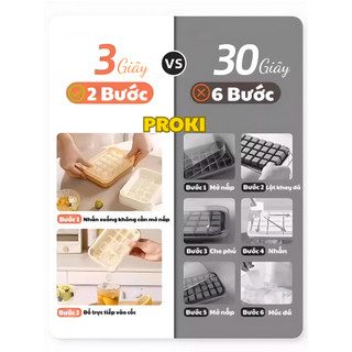 Khuôn Làm Đá Viên Proki Silicone Cao Cấp, Khay Đá Có Nắp, Hộp Đá Tủ Lạnh, An Toàn Tiện Dụng
