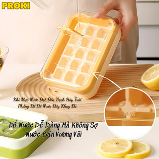 Khuôn Làm Đá Viên Proki Silicone Cao Cấp, Khay Đá Có Nắp, Hộp Đá Tủ Lạnh, An Toàn Tiện Dụng