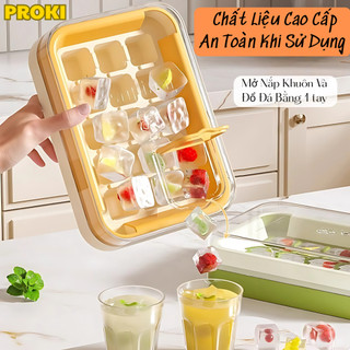 Khuôn Làm Đá Viên Proki Silicone Cao Cấp, Khay Đá Có Nắp, Hộp Đá Tủ Lạnh, An Toàn Tiện Dụng
