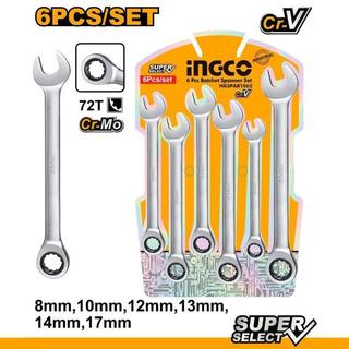 ĐỒ NGHỀ INGCO Bộ 6 cờ lê miệng vòng tự động (8-17mm) HKSPAR1062