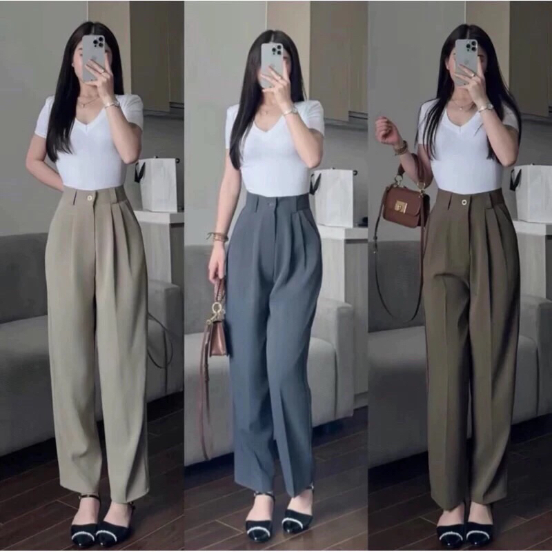 Quần Baggy Công Sở Nữ Lưng Cạp Cao (Chất Gold Nhật) Mềm Mịn Dáng Thụng Dài 92-93cm