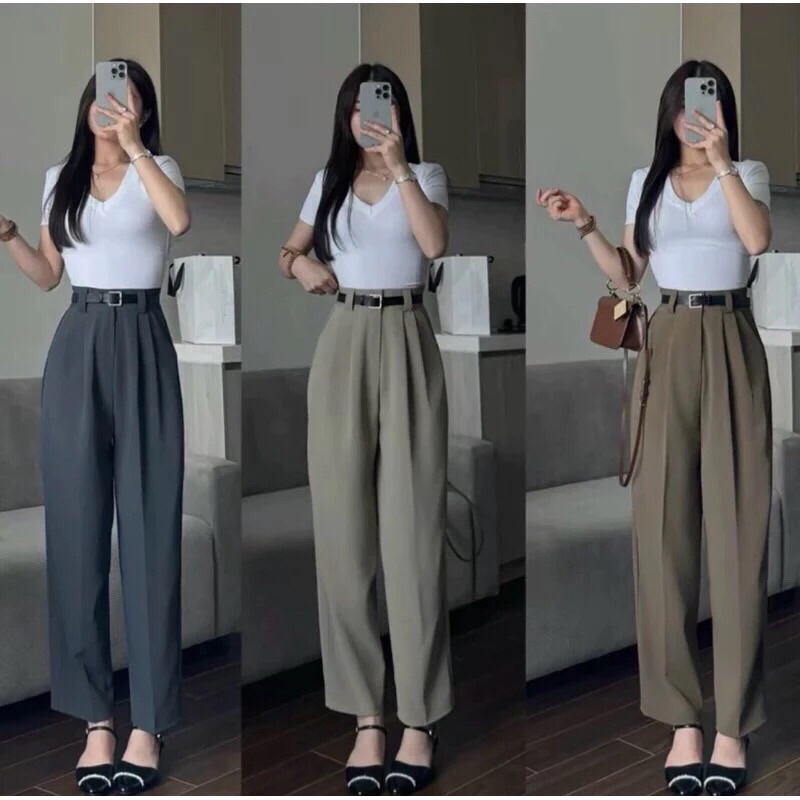 Quần Baggy Công Sở Nữ Lưng Cạp Cao (Chất Gold Nhật) Mềm Mịn Dáng Thụng Dài 92-93cm