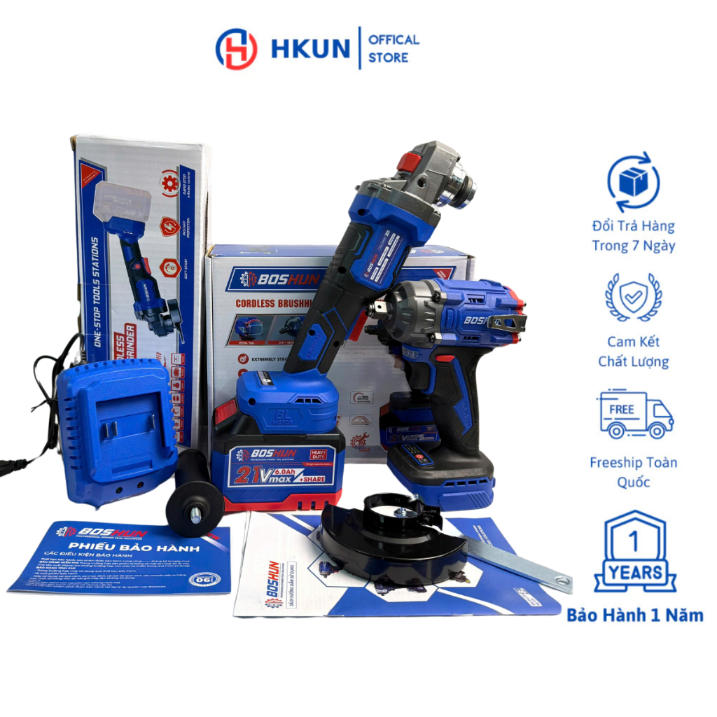 Combo Máy Siết Bulong 400nm Và Máy Mài Boshun Động Cơ Không Chổi Than Lõi Đồng