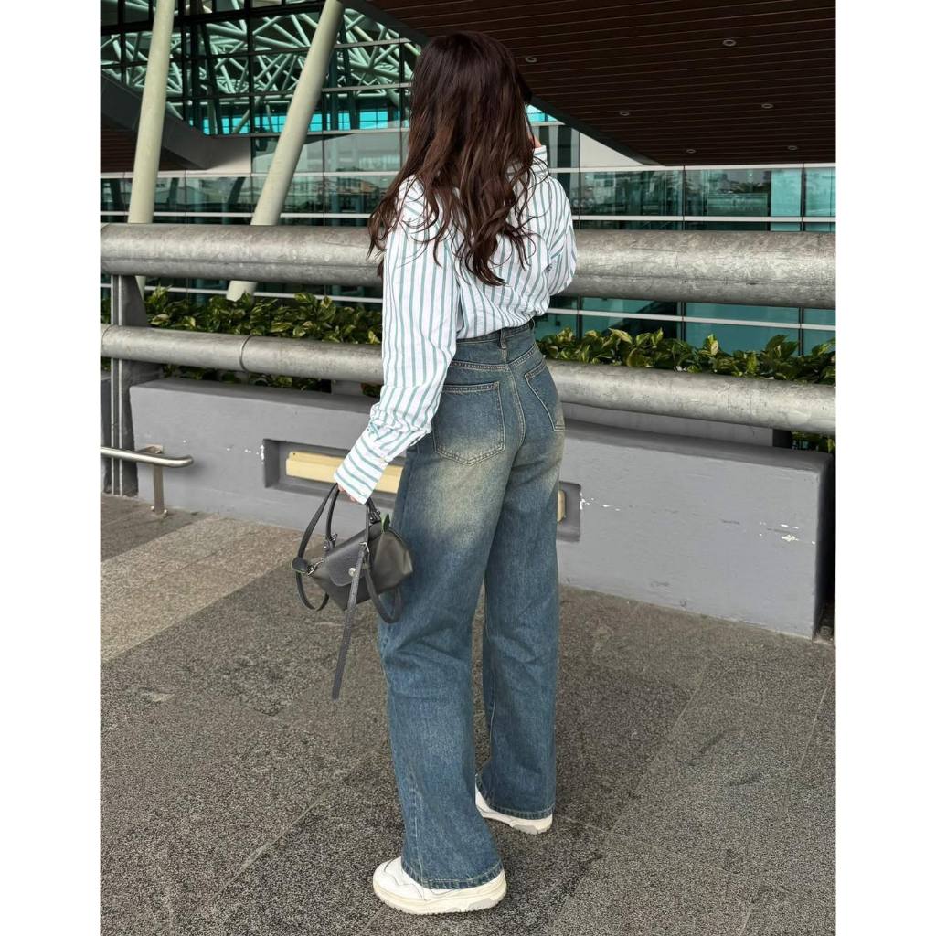 MIDDUA - JN198 Suông jean viền gân kiểu 2 đường