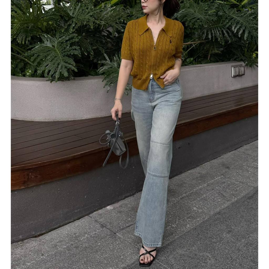 MIDDUA - JN198 Suông jean viền gân kiểu 2 đường
