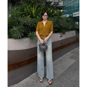 MIDDUA - JN198 Suông jean viền gân kiểu 2 đường