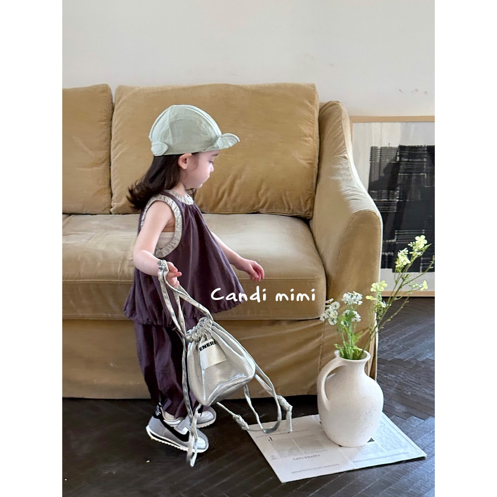 CANDI MIMI Set áo sát nách và chân váy dài tím đậm - Phong cách Hàn Quốc