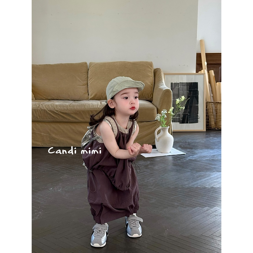 CANDI MIMI Set áo sát nách và chân váy dài tím đậm - Phong cách Hàn Quốc