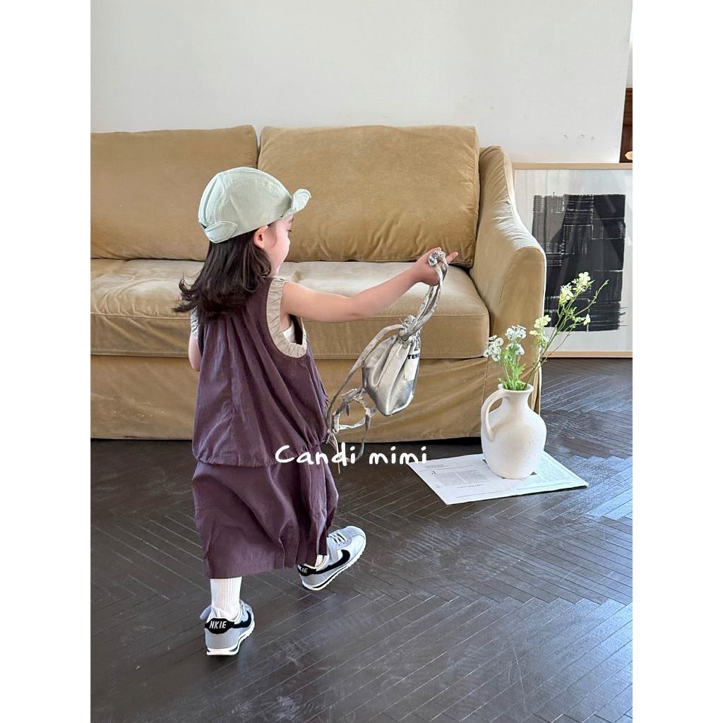 CANDI MIMI Set áo sát nách và chân váy dài tím đậm - Phong cách Hàn Quốc
