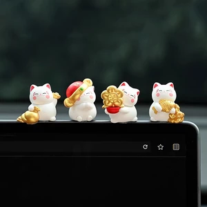 Set 4 mèo thần tài tí hon dễ thương tiểu cảnh, bày bàn làm việc, bàn học, tủ sách, taplo ô tô, đỉnh màn hình