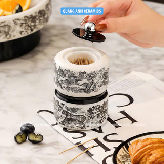 Lọ tăm sứ phong cách Châu Âu MUEN STYLE sang trọng | Ống cắm tăm bông đa năng | Lọ tăm sứ có nắp đậy